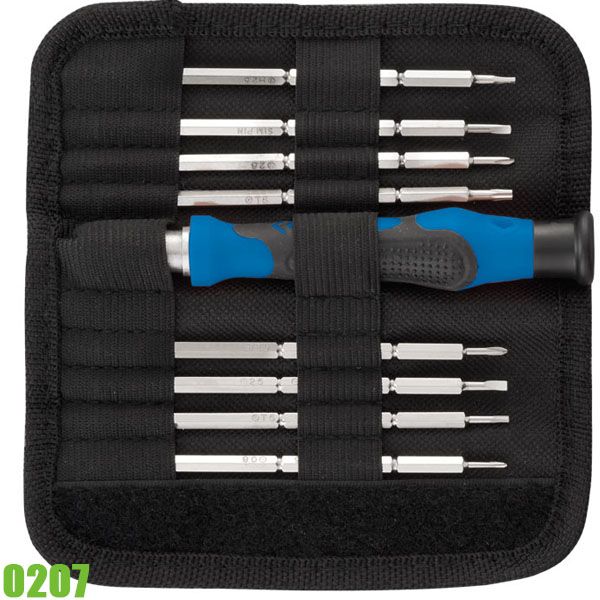 Bộ vít 2 đầu FERVI 0207, kèm tay vặn, 9 chi tiết, vật liệu Cr-V