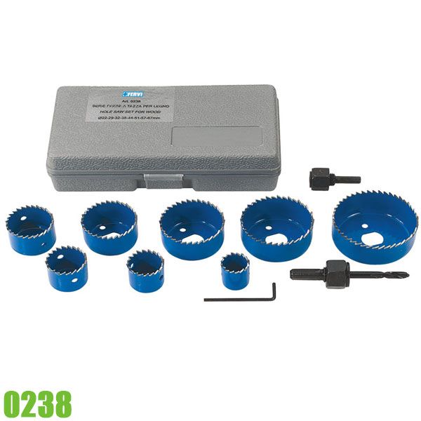 Bộ lưỡi cưa khoét lỗ gỗ 0238, 10 chi tiết ø 22-67mm. FERVI Italia