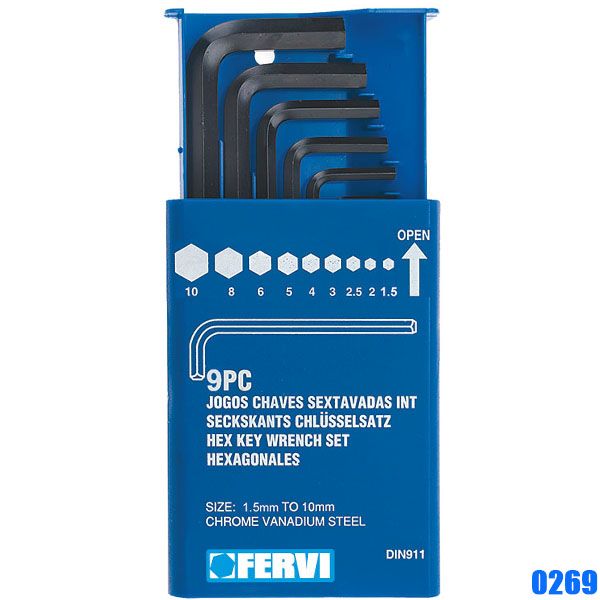 Bộ lục giác 0269, 9 cây từ 1,5 - 10mm, hàng chính hãng Fervi Italia