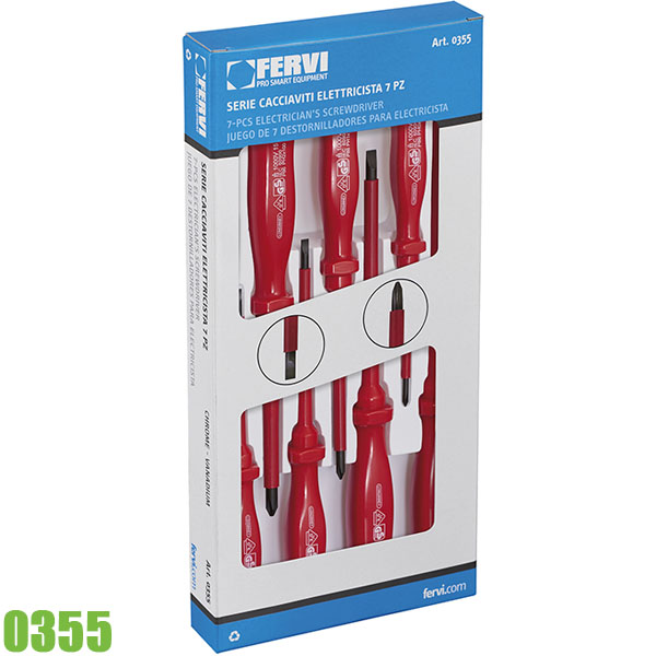 Bộ tua vít 0355, cho thợ điện 7 cây dẹt và bake FERVI Italia