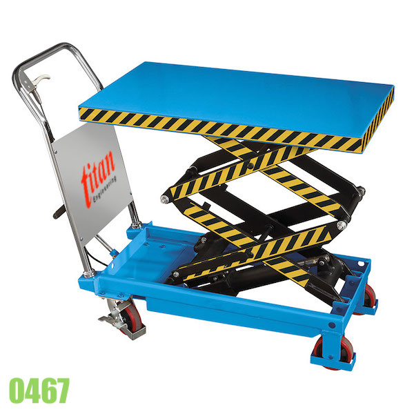 Bàn nâng thủy lực 0467, kết hợp xe đẩy tay 350kg, có thắng tay.