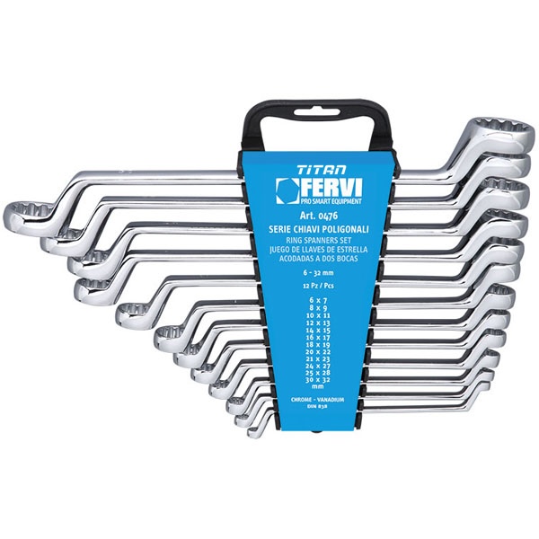 Bộ cờ lê 2 đầu vòng FERVI 0476, 12 cây 6-32mm, chuẩn DIN 838