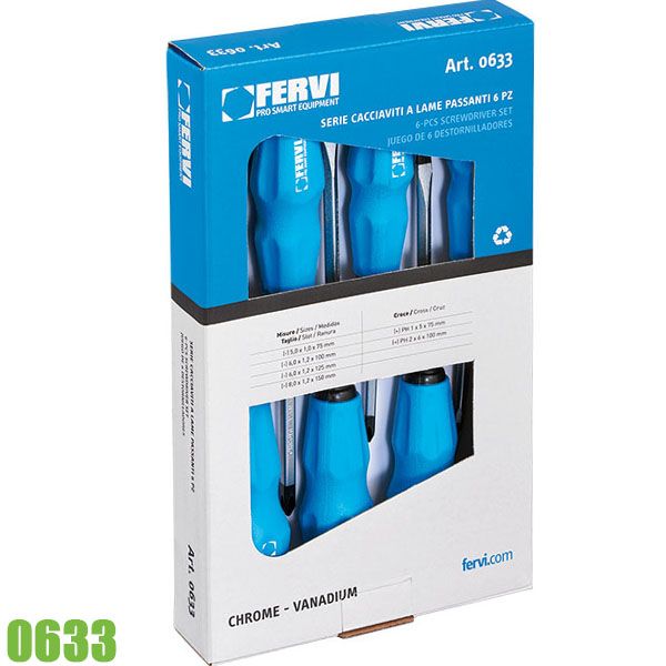 Bộ tua vít 0633, 6 cây dẹp và bake, Cr-Mo. FERVI Italia