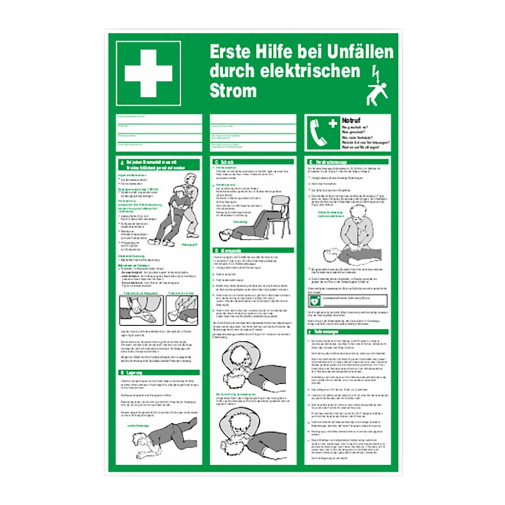 Safety poster "First aid in the event of accidents caused by electrical current"