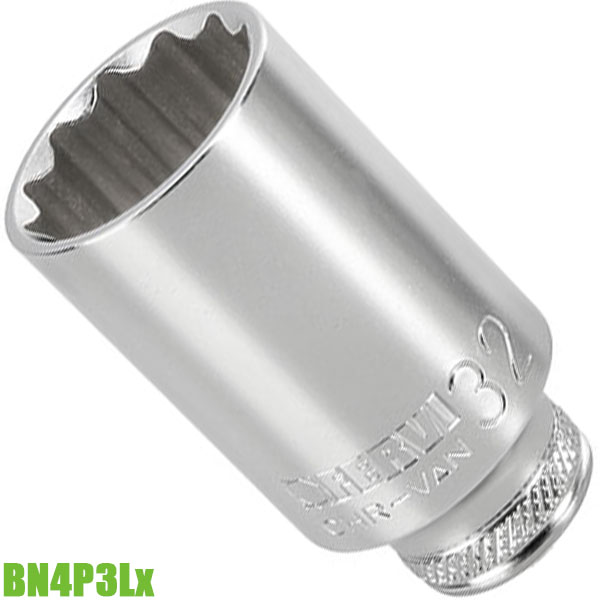 Đầu tuýp 12 cạnh BN4P3Lx, 10-32mm, vuông 1/2". Chuẩn DIN 3124
