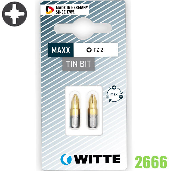 Bộ 2 mũi vít hoa thị 2666x, phủ titan từ PZ1-PZ3 chuôi 1/4 inch WITTE