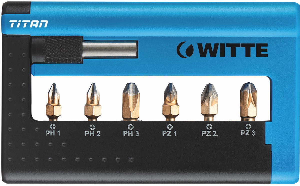 Bộ mũi vặn vít nạm kim cương gồm 7 chi tiết, có đầu nối cho máy vặn vít