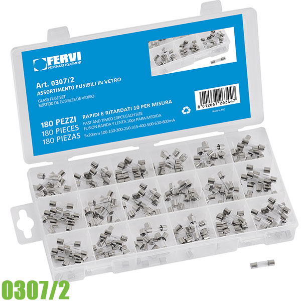 Bộ cầu chì 0307/2, ống thủy tinh 180 cái 5*20mm FERVI Italia