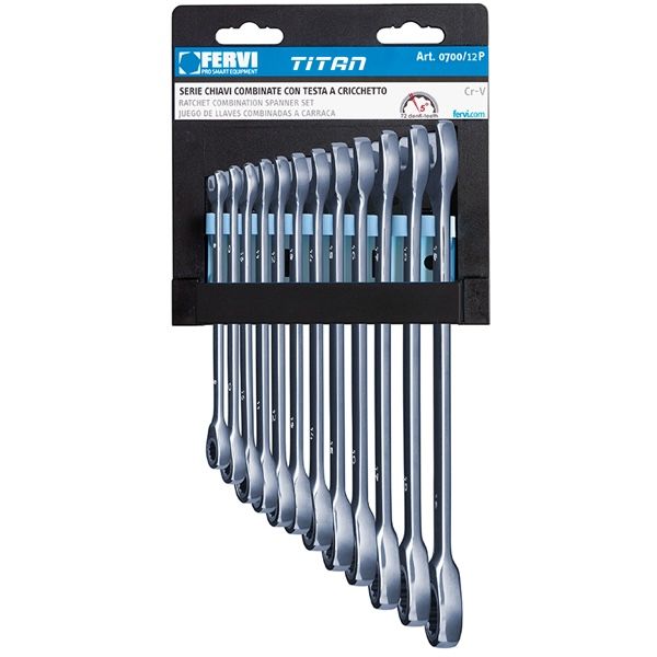 Bộ cờ lê tự động FERVI 0700/12P, 12 chi tiết 8-19mm, lật đảo chiều