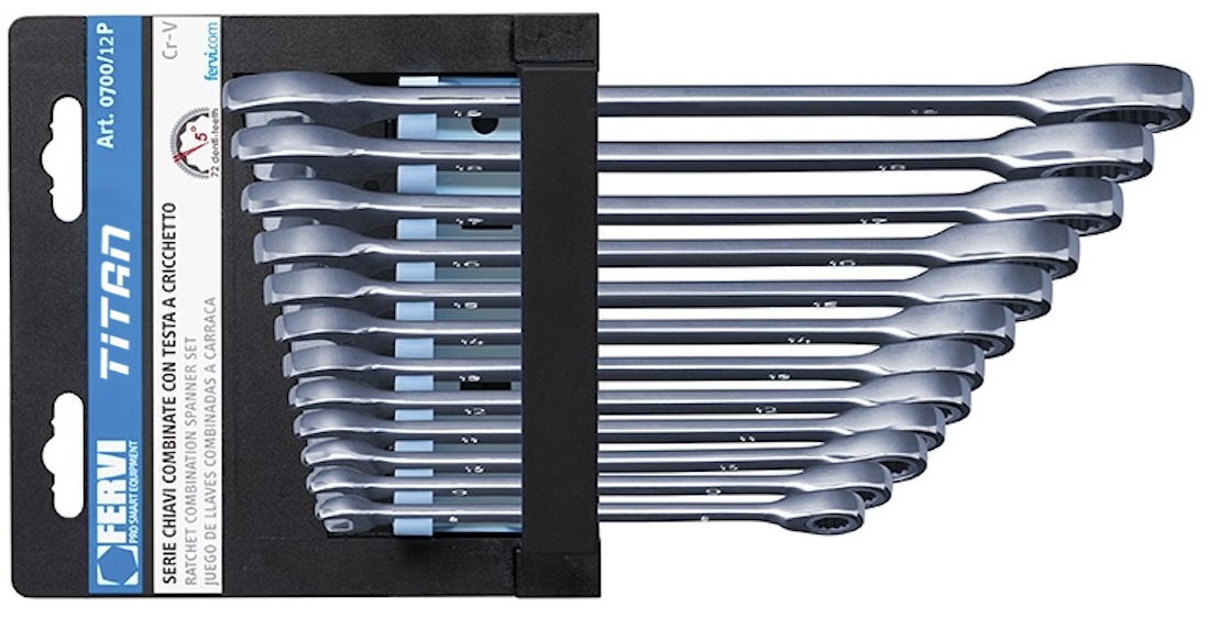 Bộ cờ lê bánh cóc 72 răng loại thẳng, lật đảo chiều FERVI 0700/12P