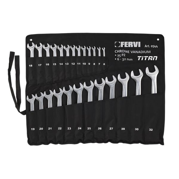 Bộ cờ lê vòng miệng FERVI 0544, 6-32mm gồm 25 chi tiết, túi vải