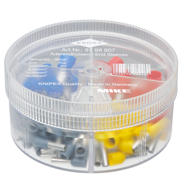 Hộp đầu cos 100 cái Knipex 97 99 907 cách điện, size 4-16mm²