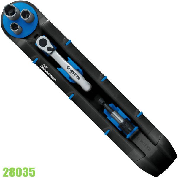 Bộ đầu vít, tuýp đa năng 28035, 35 chi tiết khuôn đựng nhựa WITTE