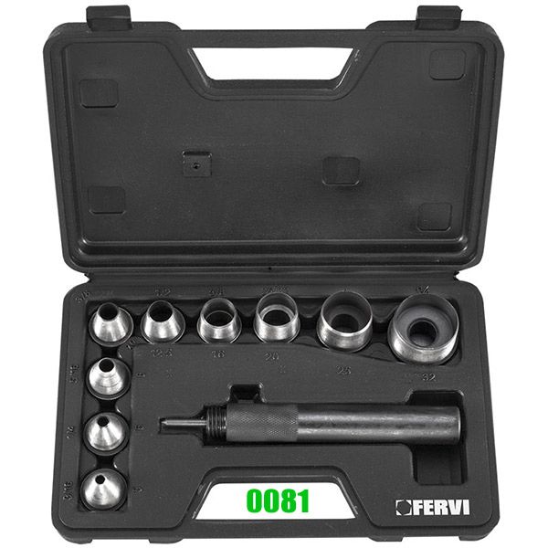 Bộ đục lỗ gioăng FERVI 0081, 10 chi tiết, đường kính từ ∅5-32mm