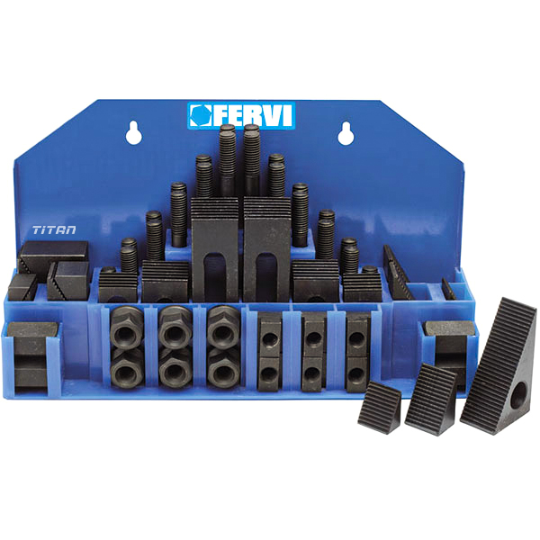 Bộ gá kẹp máy phay FERVI K001, 58 chi tiết rãnh T 12-18mm