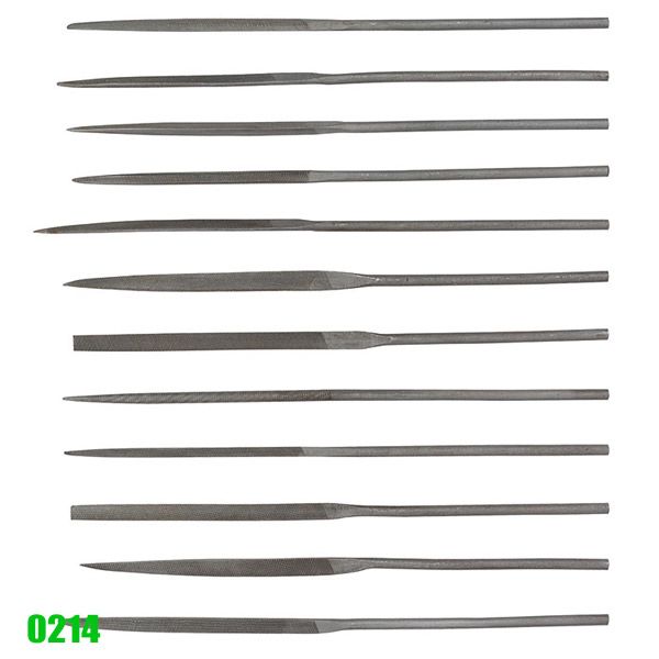 Bộ giũa kim 12 cây FERVI 0214, chuôi tròn để trần, lưỡi cắt mịn