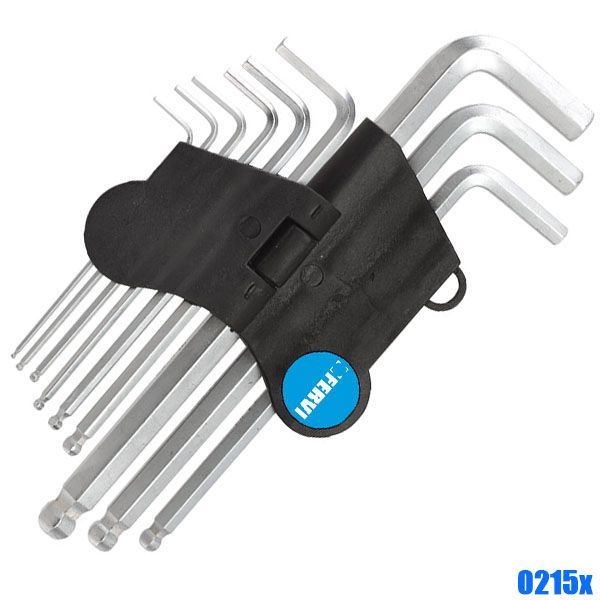 Bộ lục giác đầu bi Fervi 0215x gồm 9 cây hệ mét hoặc hệ inch loại dài