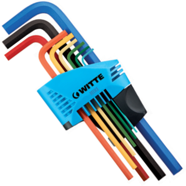 Bộ lục giác đầu bằng loại ngắn phủ màu 9 cây từ 1.5-10mm WITTE 4504-