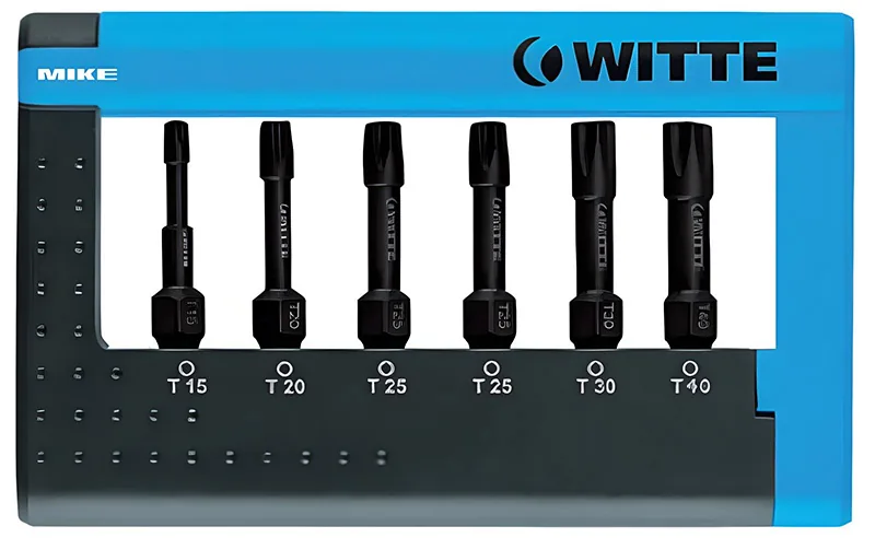 Bộ mũi bắn vít WITTE 33000 gồm 6 chi tiết bake, hoa thị và sao