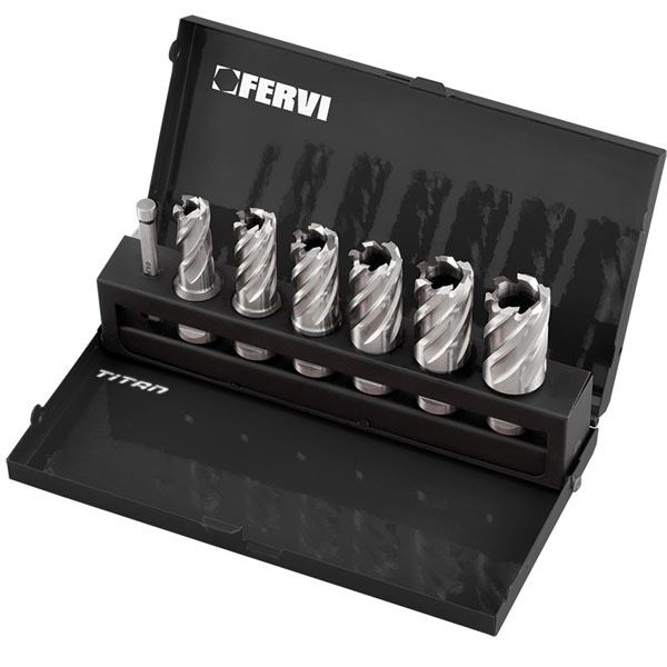 Bộ mũi khoan từ FERVI F011/6, thép gió HSS gồm 7 mũi Weldon