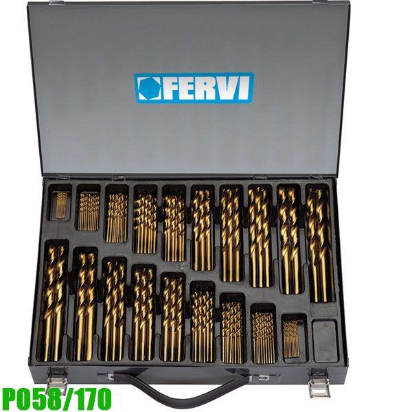 Bộ mũi khoan Ø1-10mm HSS-TIN 170 chi tiết. Fervi P058/170