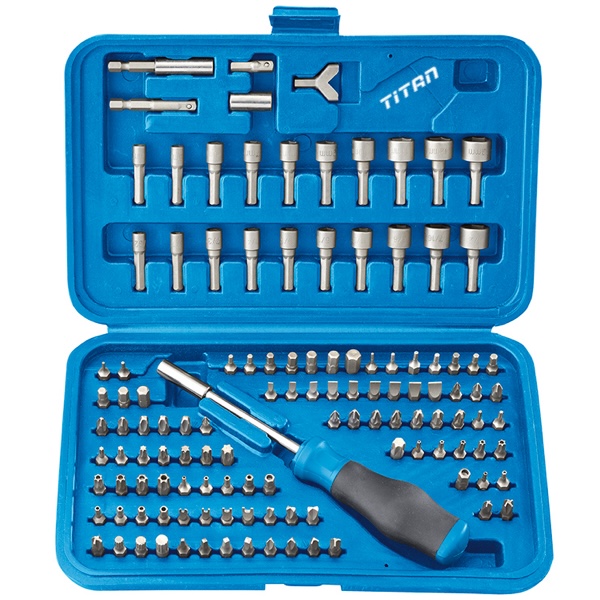 Bộ mũi vít đa năng FERVI 0358, 122 chi tiết, chuôi lục lăng 1/4"