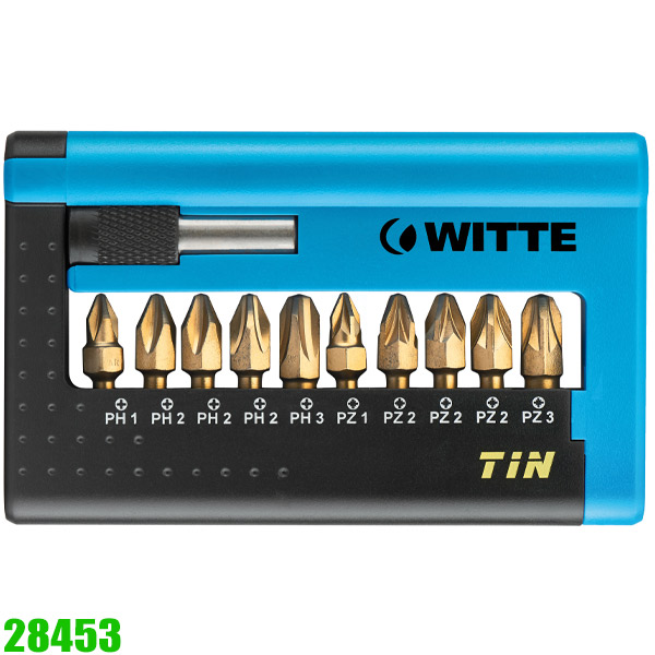 Bộ mũi vít 284, phủ Titan cầm tay 10 mũi bake, hoa thị Maxx WITTE