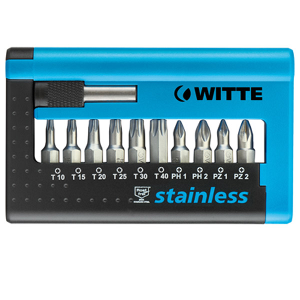 Bộ mũi vít WITTE 28451, gồm 11 chi tiết đầu sao, bake và hoa thị