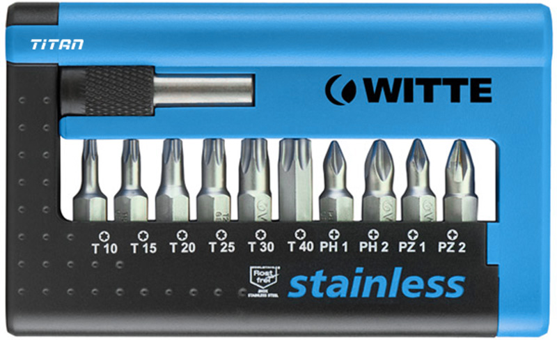 Bộ mũi vít WITTE 28461 đầu sao 11 chi tiết, bake và hoa thị, có vỉ treo