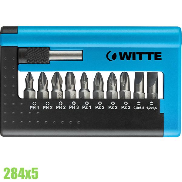 Bộ mũi vít công nghiệp 284x5, 11 chi tiết đựng trong vỉ nhựa WITTE