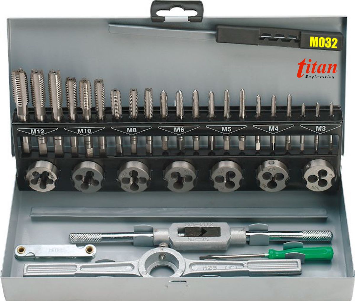 M032 bộ taro bàn ren 32 chi tiết từ M3 đến M12 - FERVI Italia