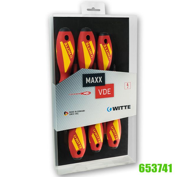 Bộ tua vít cách điện 1000V 653741, gồm 5 cây Maxx VDE sản xuất tại Đức