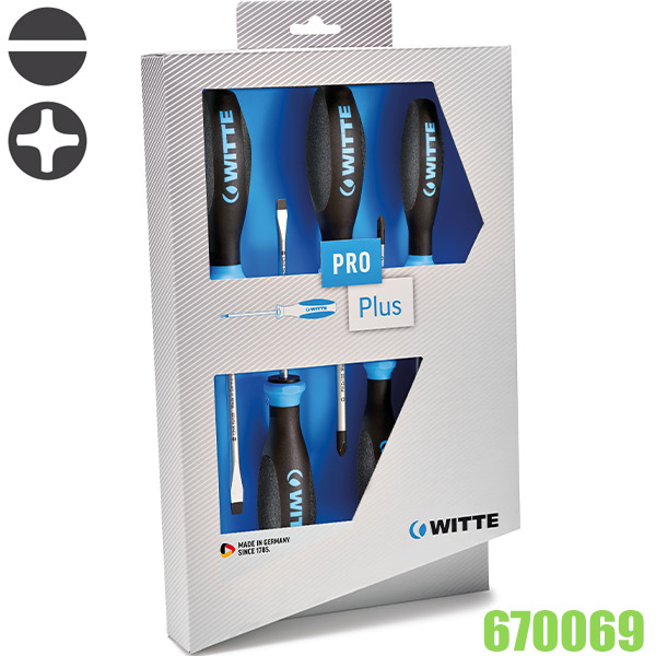 Bộ tô vít 5 cây 670069 dẹt và bake, cán sợi thủy tinh ProPlus WITTE