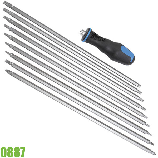 Bộ tua vít 2 đầu FERVI 0887, gồm 10 chi tiết kèm tay vặn