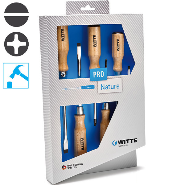 Bộ tua vít 620302, cán gỗ 6 cây bake và dẹt WITTE sản xuất tại Đức thumbnail 2