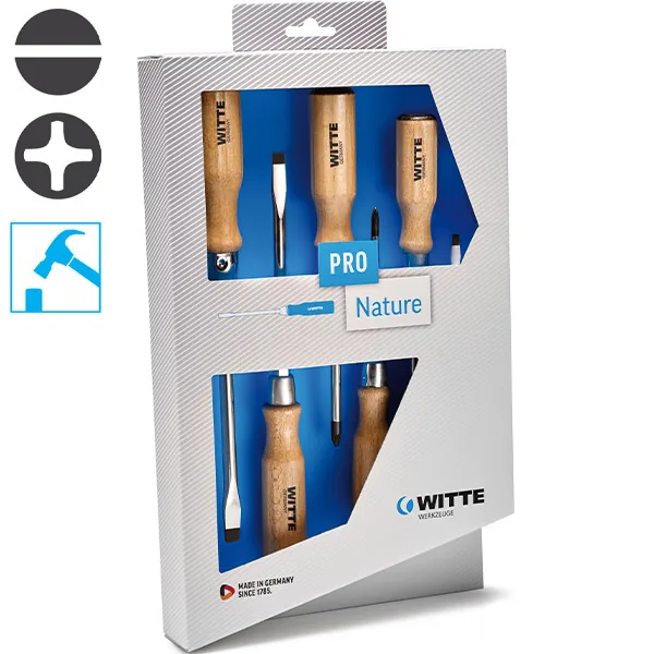 Screwdriver set WITTE 620302, 6 pieces, Phillips and flat, wooden handle, made in Germany thumbnail 2