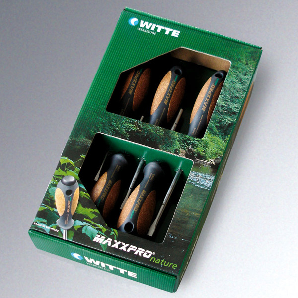 Bộ tua vít cán vỏ sồi WITTE 654866 gồm 05 cây, 3 dẹt và 2 hoa thị