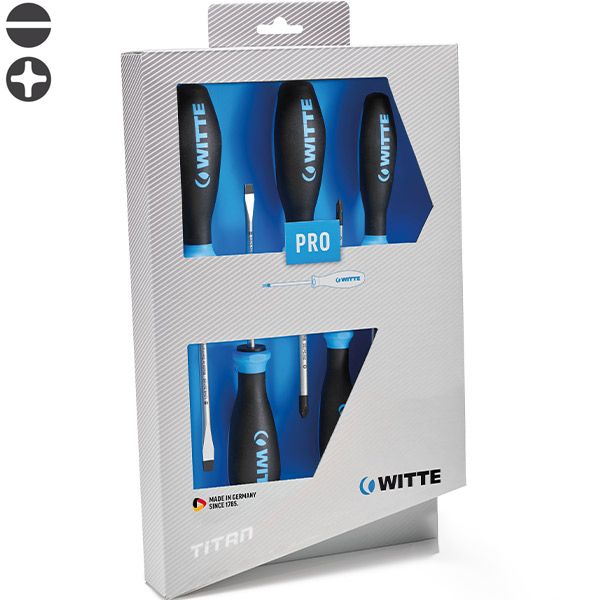 Bộ tua vít 6 cây WITTE 670031 dẹt và bake, cán nhựa thân tròn