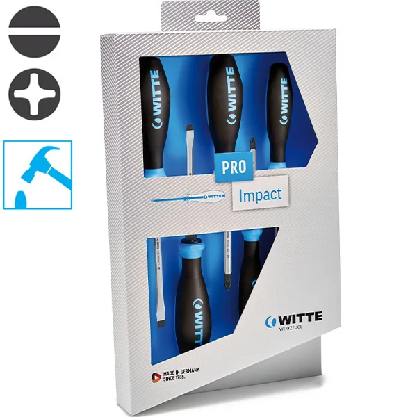 Bộ tua vít đóng WITTE 670094, 06 cây dẹt và bake, thân gốc lục lăng hàng Đức thumbnail 2
