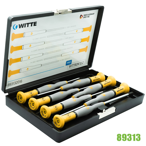 Bộ tua vít 7 cây dẹt và bake 89313, chống tĩnh điện ESD Pro WITTE