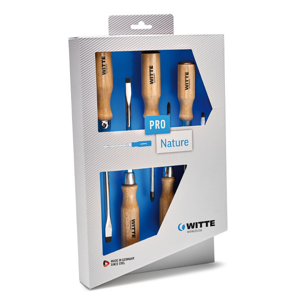 Bộ tua vít cán gỗ WITTE 620400 6 cây, 4 dẹt và 2 hoa thị, gốc lục lăng