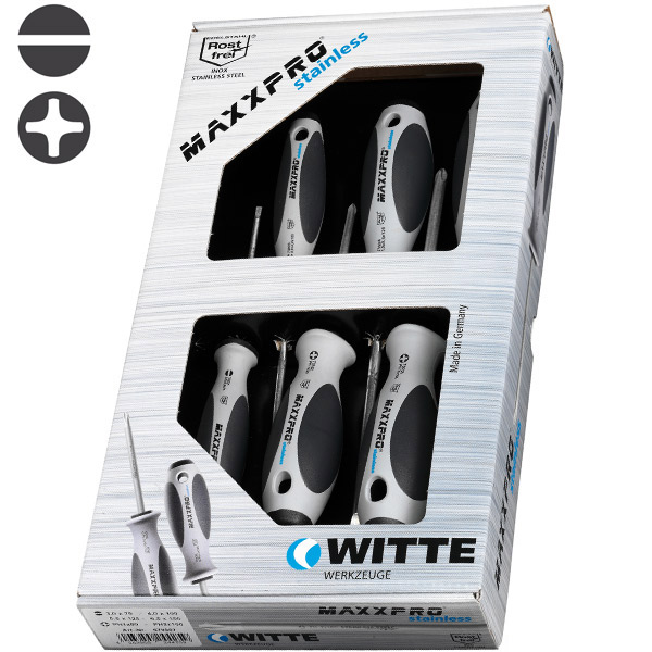 Bộ tua vít inox 670007, 6 cây dẹt và bake MAXXPRO WITTE hàng Đức thumbnail 2