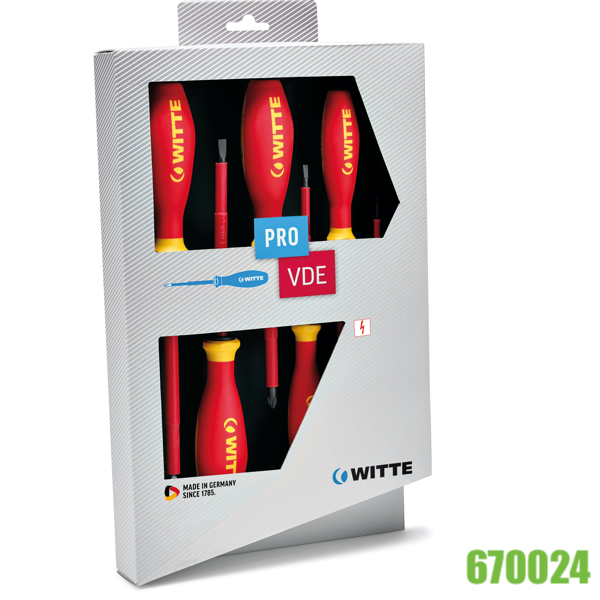 Bộ tua vít 05 cây dẹt và bake 670024, PRO cách điện 1000V - WITTE