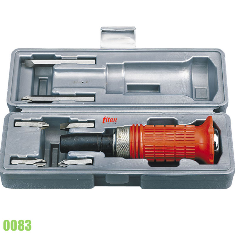 Bộ vít đóng tự động xoay FERVI 0083, gồm 6 mũi vít và 1 tay cầm.