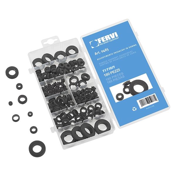 Bộ vòng đệm cao su FERVI 0465 gồm 180 chi tiết, hộp nhựa