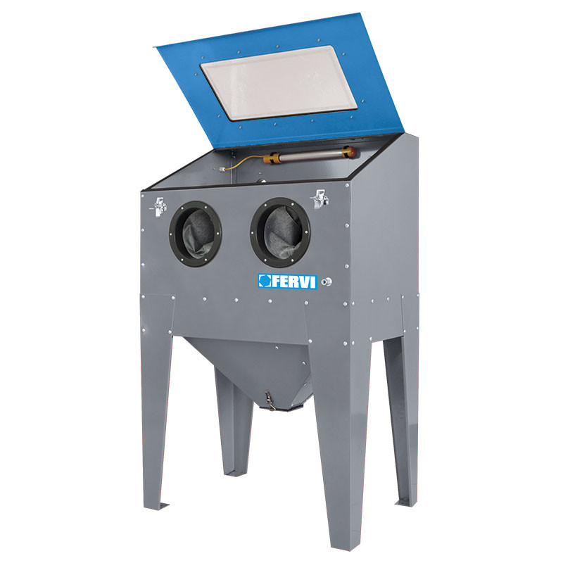 Buồng phun cát đứng FERVI 0575S khoang lớn kết nối hút bụi xử lý bề mặt