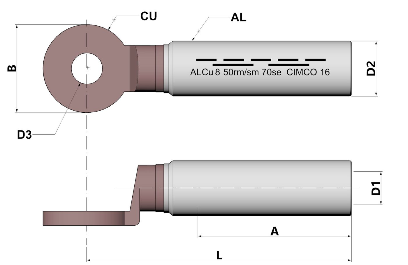 Đầu cáp Al-Cu, DIN 46329, 25 mm², M12 thumbnail 2