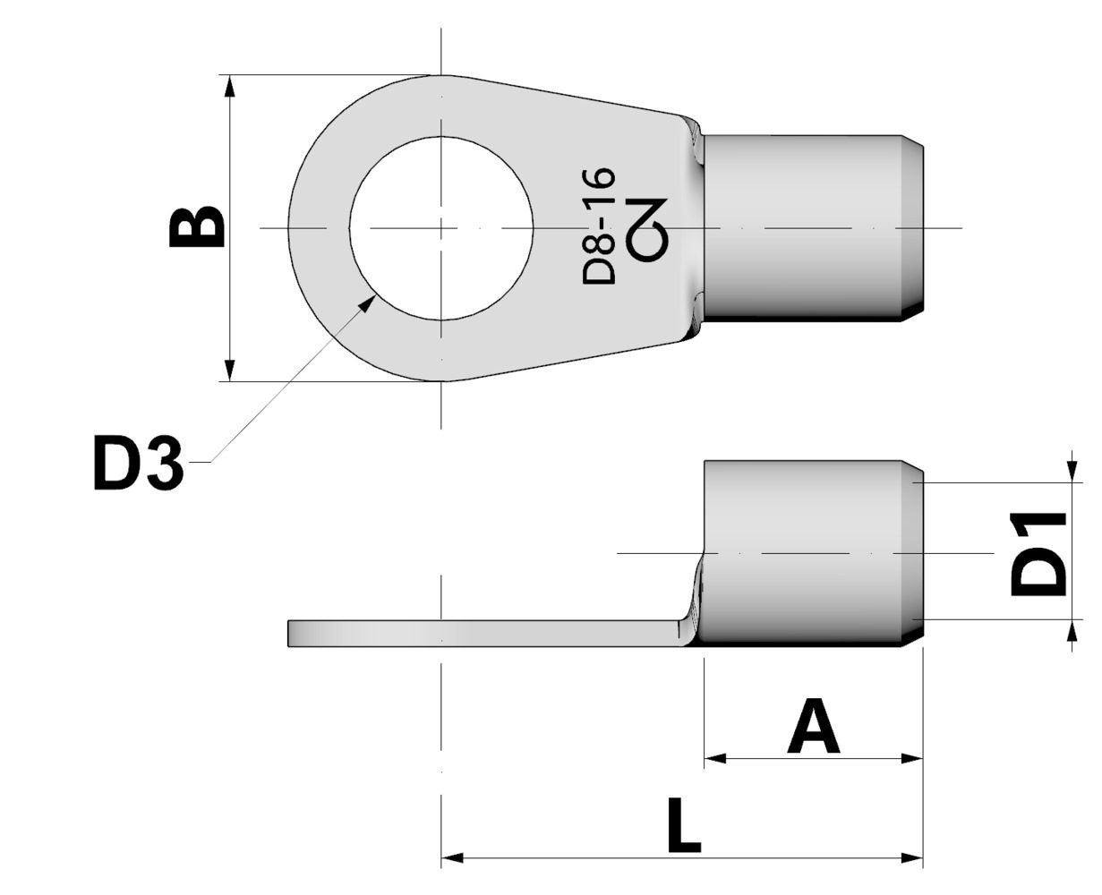 Đầu cáp bấm, hình vòng Cu, DIN 46234, tiết diện dây dẫn/đinh kết nối 185 mm²/16 mm Ø thumbnail 2