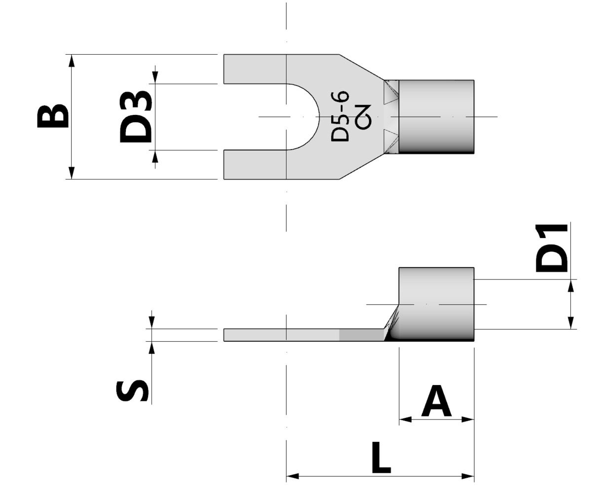 Đầu cáp bấm hình chẻ, tiết diện dây dẫn/đinh kết nối 1.5 - 2.5 mm²/5 mm Ø thumbnail 2