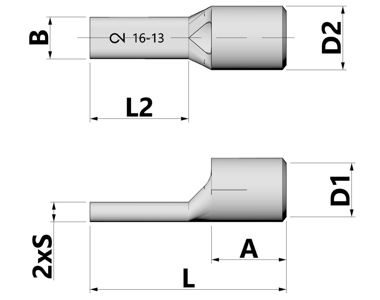 Đầu cáp bấm hình chóp Cu, phiên bản tiêu chuẩn, tiết diện dây dẫn/chóp 0.5 - 1 mm²/1.8 mm Ø thumbnail 3